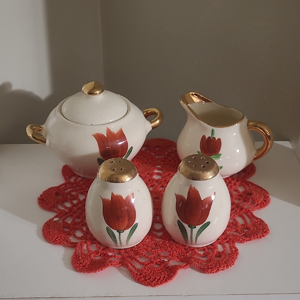 Floral Ceramic Kitchen Set with Gold Accents